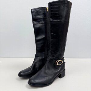 Marc Fisher Wide Calf Riding Boots Black Leather Womens Size 9W Knee High
